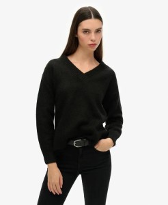 superdry Oversize sweter z dekoltem w serek, mieszanka wełny – Black