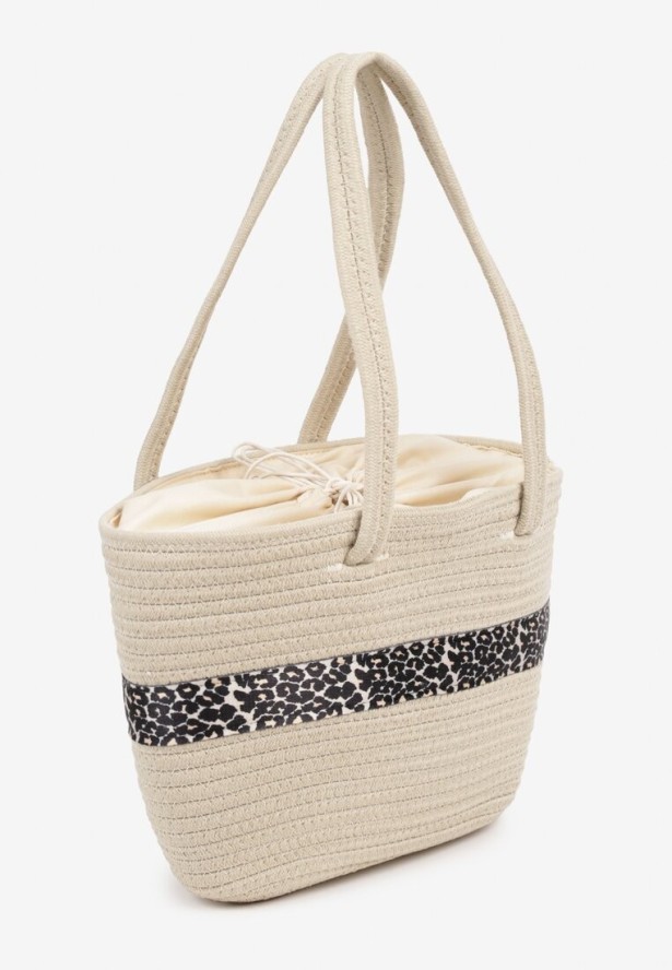 Beżowa Bawełniana Torebka z Paskiem w Panterkę Feluseria