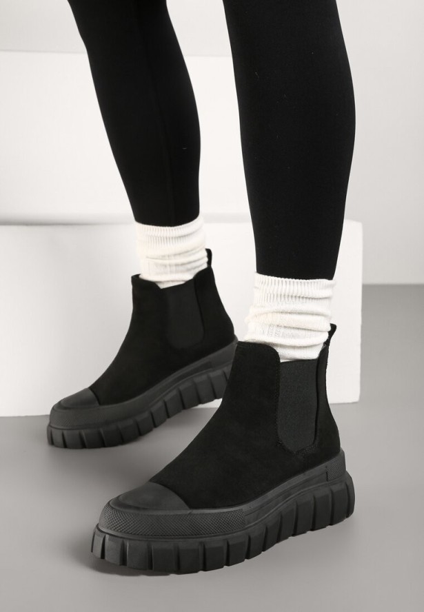 Czarne Botki Sztyblety na Platformie Velare