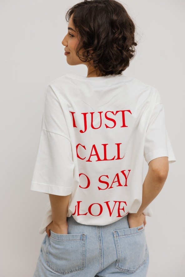 T-shirt z NADRUKIEM w kolorze ECRU - EAZY - CALL