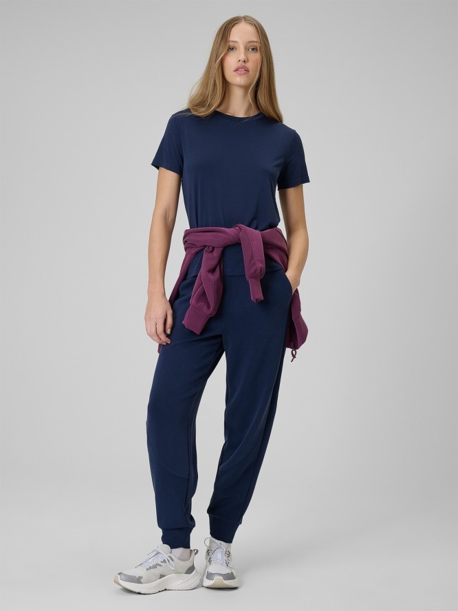 4F T-shirt regular gładki damski - granatowy XS