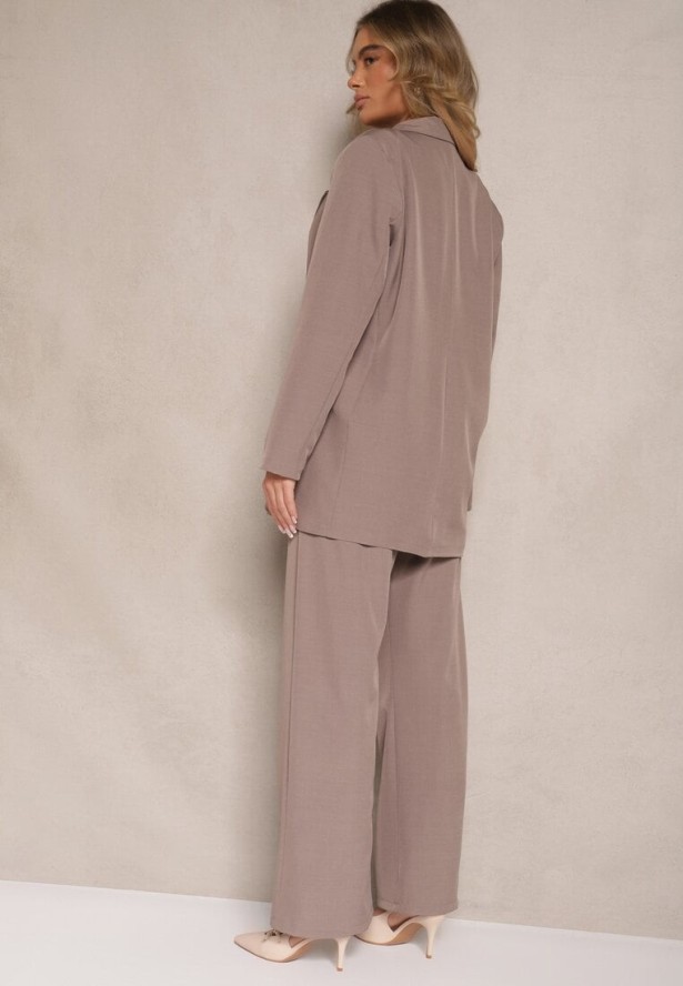 Jasnobrązowy Komplet o Garniturowym Kroju z Marynarką i Spodniami Eleasira