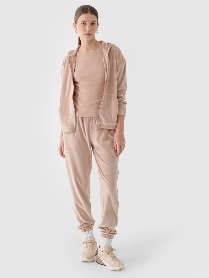 4F Bluza dresowa z weluru rozpinana z kapturem damska - beżowa XL