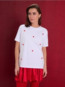 Bawełniana koszulka z aplikacjami 3D - biały