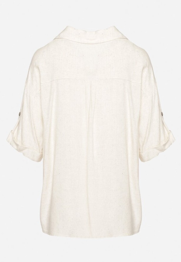 Biało-Czarna Koszula Overisze z Wiskozy i Lnu z Wzorem Etno Jaslena