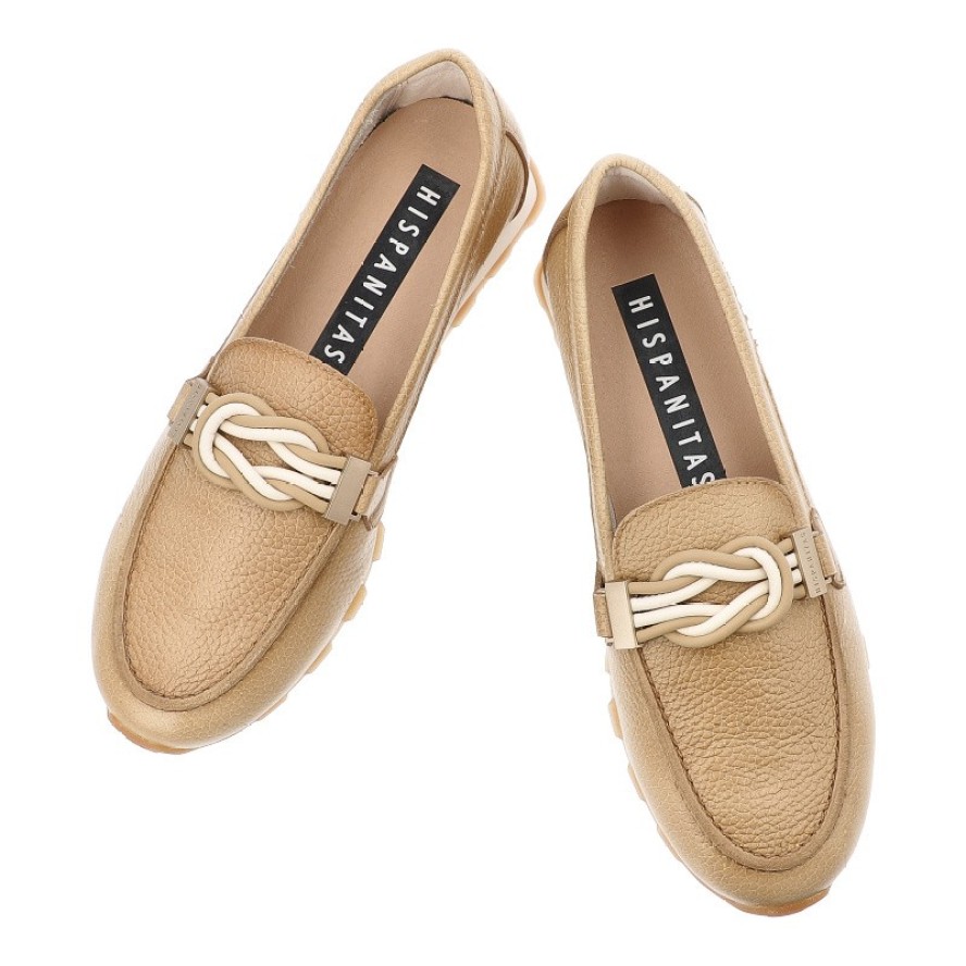 Półbuty damskie Hispanitas, ze skóry naturalnej wsuwany krój metalowa ozdoba na podbiciu, beżowe, HV264662 Bolero-V26 Desert