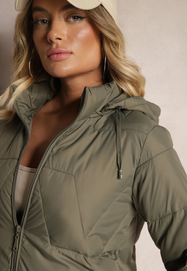 Ciemnozielona Pikowana Kurtka Przejściowa z Kapturem Silidi