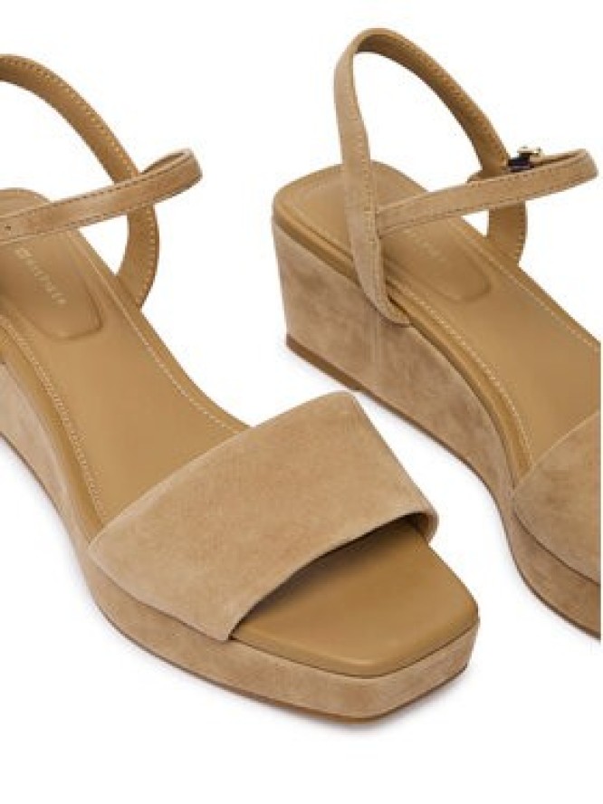 Tommy Hilfiger Sandały Suede Wrapped Mid Wedge FW0FW09235 Brązowy