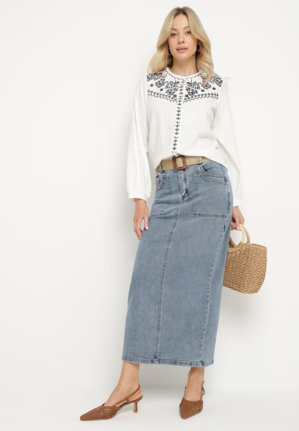 Biała Koszula z Bawełny w Stylu Boho Zdobiona Haftem Gonilwen