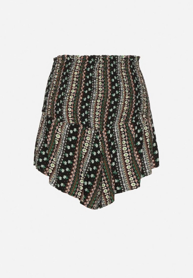 Czarno-Zielone Bawełniane Szorty z Wysokim Stanem i Geometrycznym Wzorem Velsedi