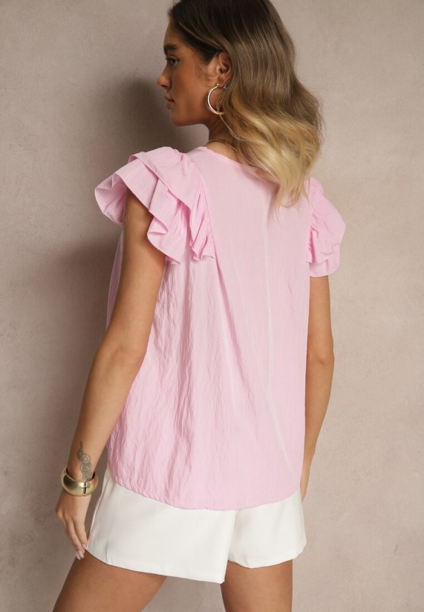 Jasnoróżowa Bluzka z Wiskozą i Falbankami Divama