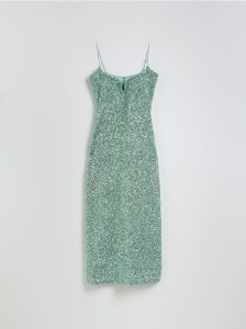 Cekinowa sukienka na ramiączkach - jasnozielony