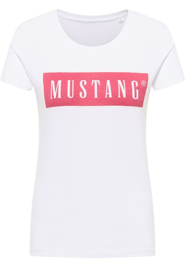 MUSTANG ALINA C DAMSKI T-SHIRT KOSZULKA LOGO NADRUK GENERAL WHITE 1013220 2045
