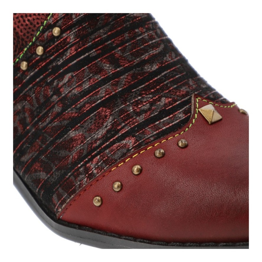 Botki damskie Laura Vita, kowbojki skórzane we wzorki z noskiem w szpic za kostkę i na klocku, granatowe, Hicnio-20