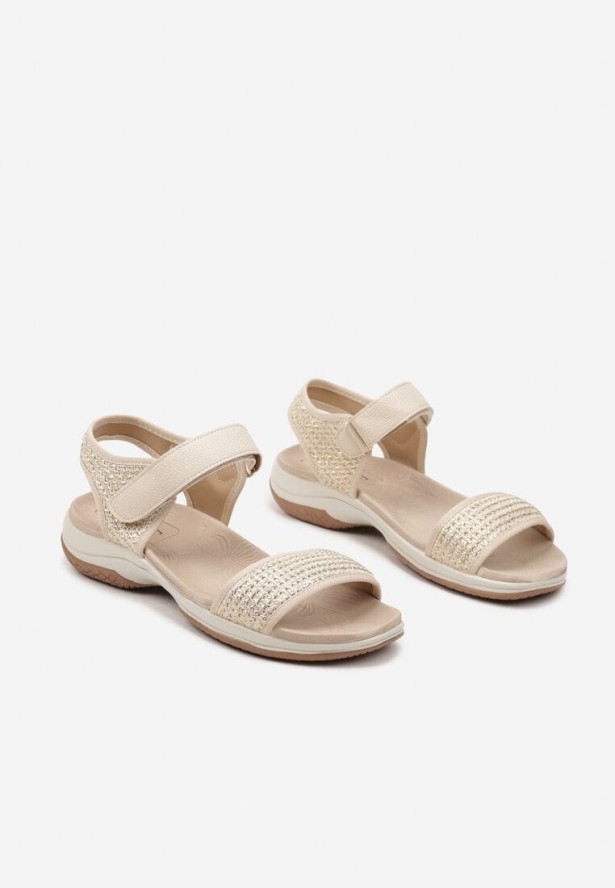 Beżowe Sandały z Plecioną Cholewką Taterria