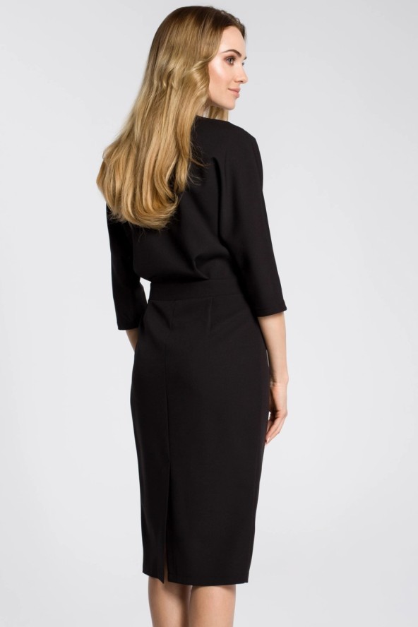 Sukienka elegancka midi kimonowa góra dopasowany dół czarna