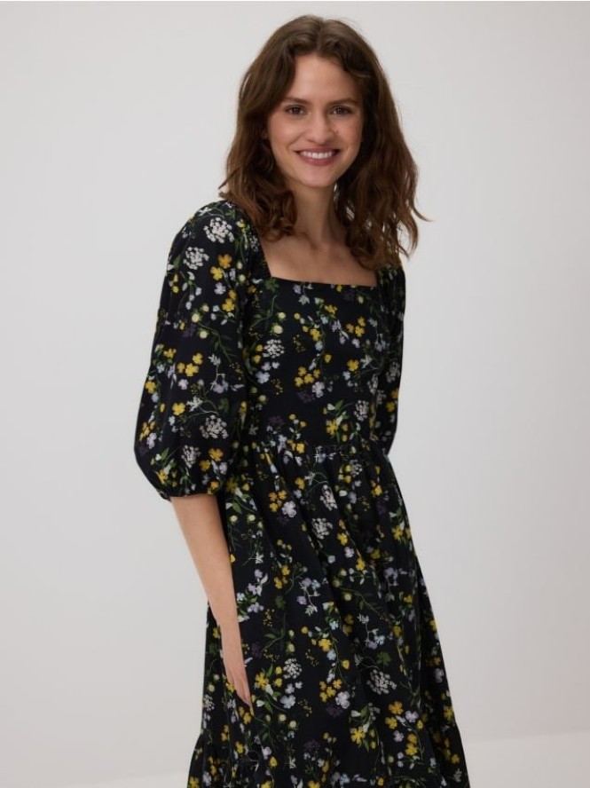 Bawełniana sukienka midi - czarny