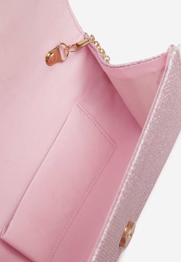 Różowa Brokatowa Torebka Kopertówka z Łańcuszkiem i Aplikacją Galsielle