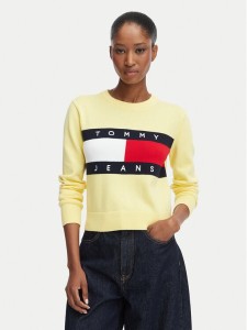 Tommy Jeans Sweter Flag DW0DW22930 Żółty jasny Regular Fit