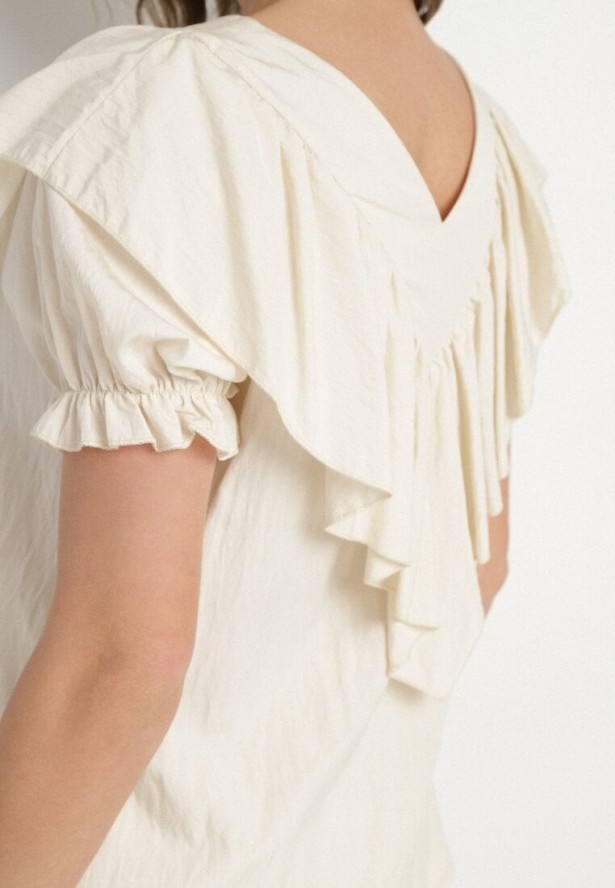 Beżowa Bluzka z Wiskozą i Falbankami Fadevia