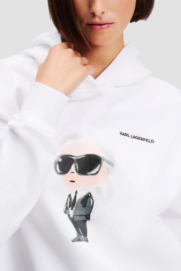 KARL LAGERFELD Biała damska bluza Ikon Aquarelle K Hoodie, Rozmiar S