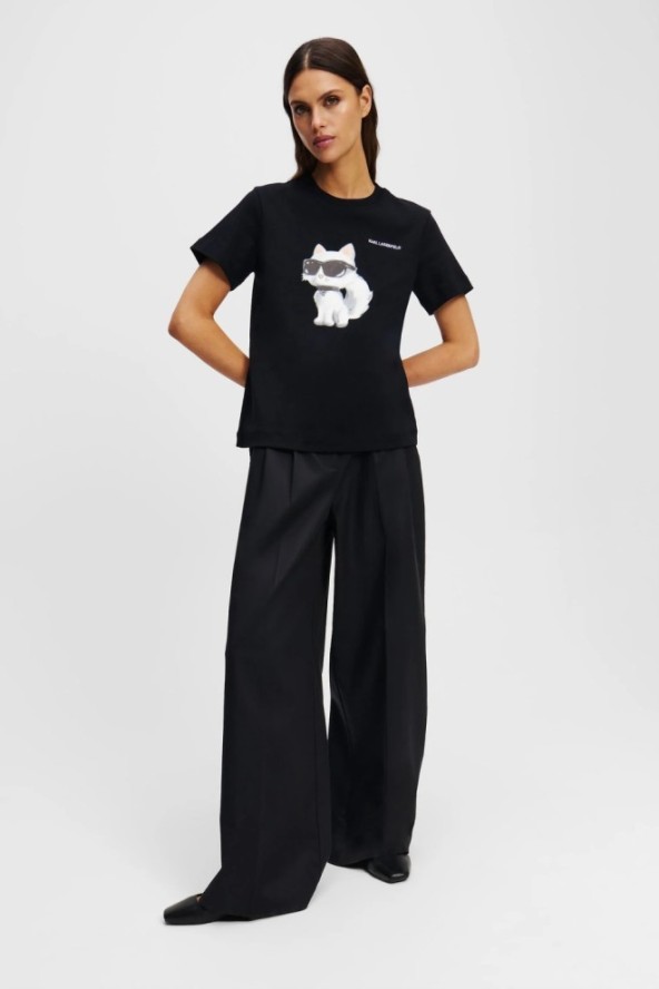 KARL LAGERFELD Czarny t-shirt damski Ikon Aquarelle K, Rozmiar XS