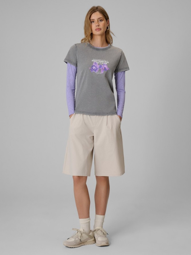 4F T-shirt regular z nadrukiem damski - szary S
