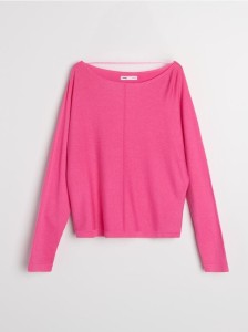 Sweter basic z ozdobnym przeszyciem z wiskozą - różowy