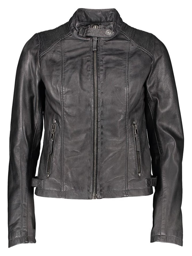 BLUE MONKEY Skórzana kurtka "Helia" w kolorze ciemnoszarym rozmiar: XL