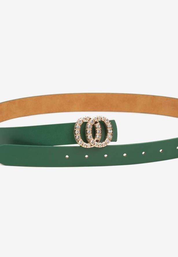 Zielony Pasek z Okrągłą Klamrą i Cyrkoniami Kefia