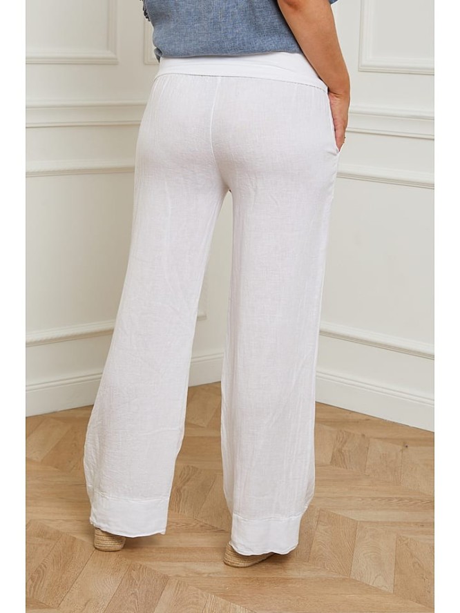 Curvy Lady Lniane spodnie "Valencia" w kolorze białym rozmiar: 44/46