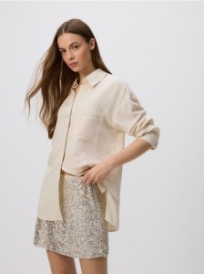 Cekinowa spódnica mini - kremowy