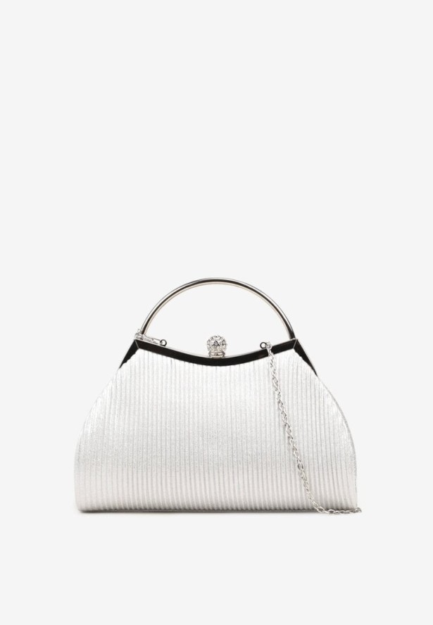 Srebrna Trapezowa Torebka Kopertówka Vices z Rączką i Odpinanym Łańcuszkiem Accodia