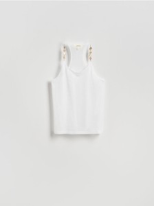 Top z ozdobnymi koralikami - złamana biel