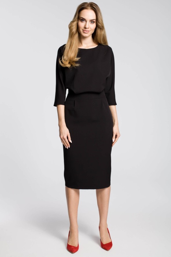 Sukienka elegancka midi kimonowa góra i dopasowany dół czarna