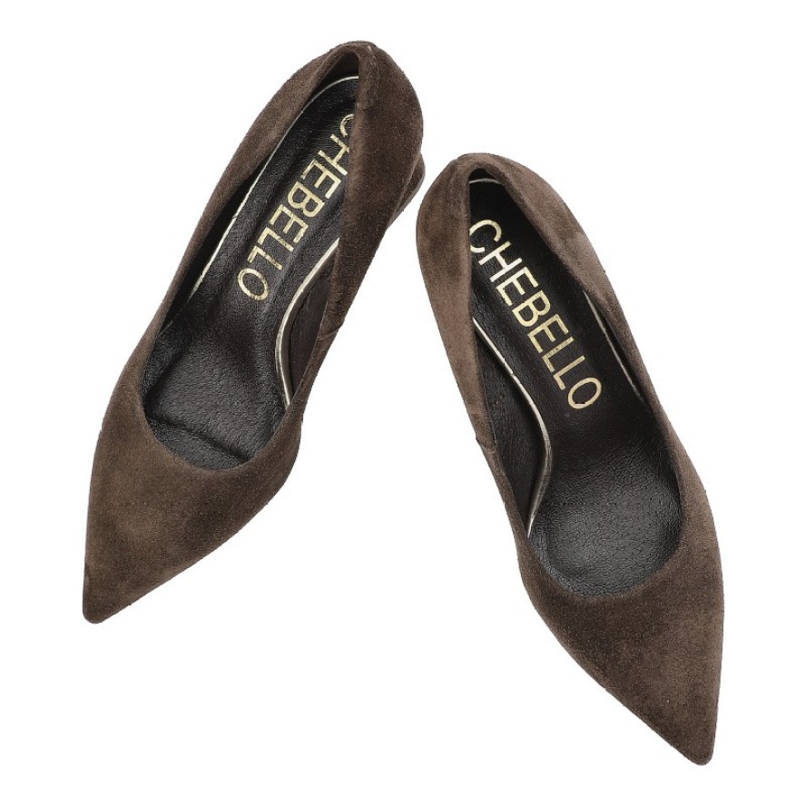 Czółenka damskie Chebello, eleganckie zamszowe na wysokim obcasie, brązowe, 4742_-268-000-PSK-S417