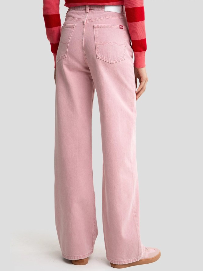 Jeansy damskie z szeroką nogawką różowe Atrea 601