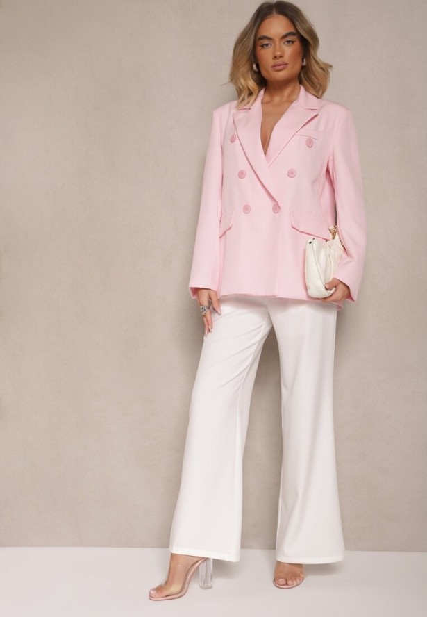 Różowa Marynarka Dwurzędowa z Usztywnionymi Ramionami Emivori