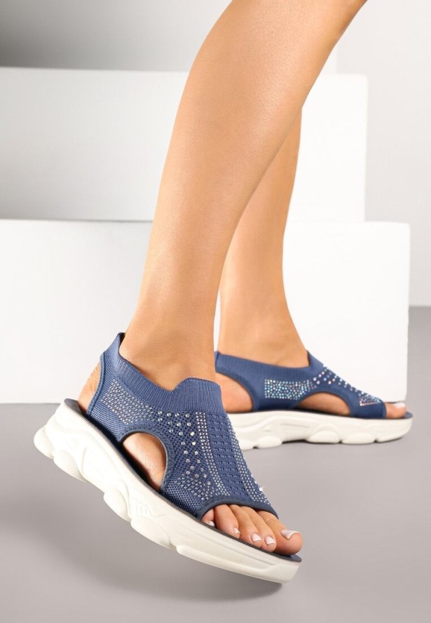 Niebieskie Sandały Sportowe z Elastyczną Cholewką na Grubej Podeszwie Lirasette