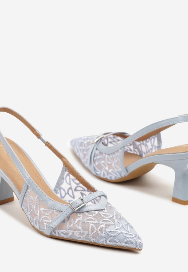 Niebieskie Sandały Vices na Obcasie Kaczuszka i Haftem na Cholewce Telisia