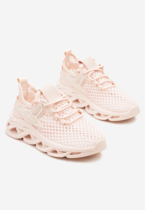 Różowe Buty Sportowe Sneakersy na Platformie Ozdobionej Tłoczeniem Teliriella