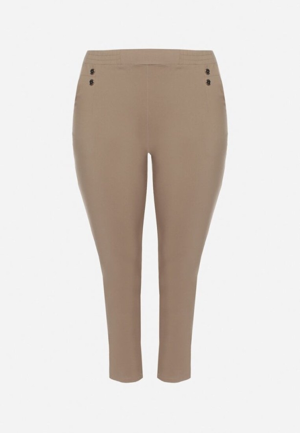 Ciemnobeżowe Spodnie z Wiskozą i Ozdobnymi Guzikami Tenzina