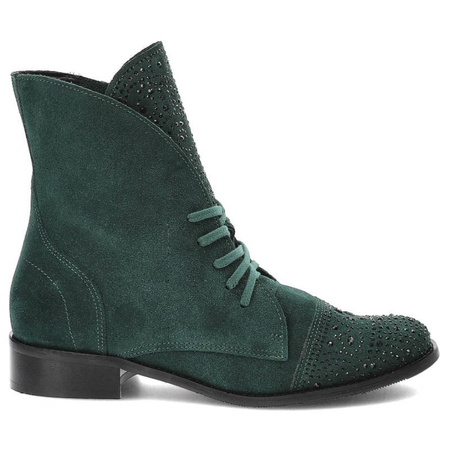 Zielone Botki Exquisite Damskie Stylowe Obuwie