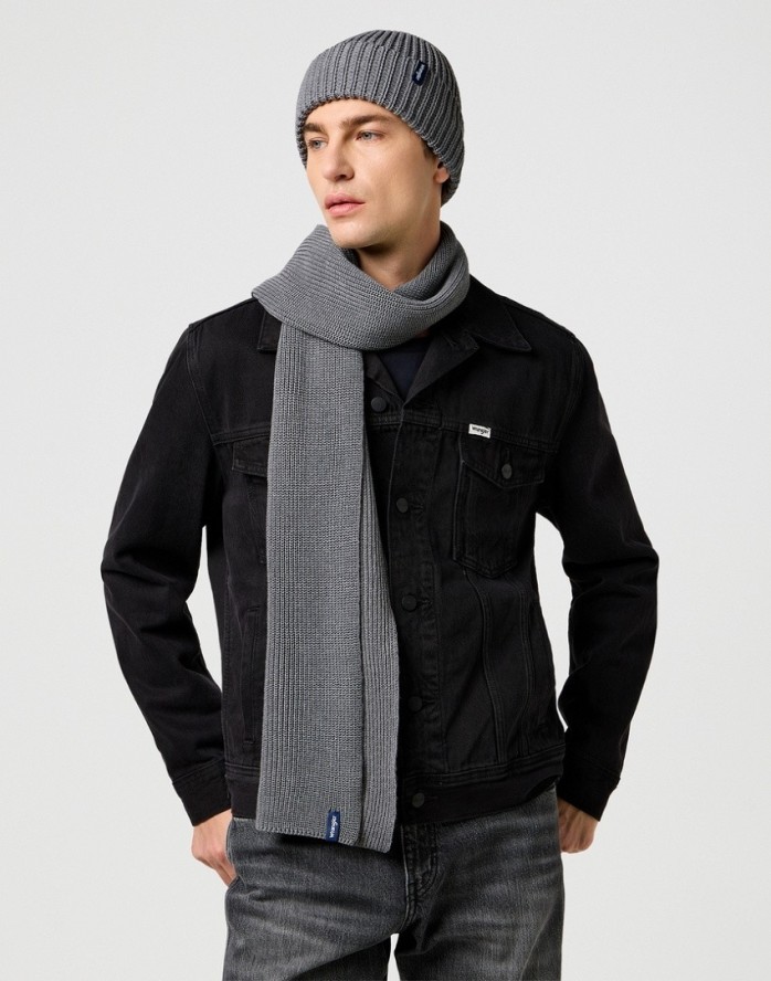 ZESTAW CZAPKA I SZALIK ZIMOWA WRANGLER SCARF BEANIE SET MID GREY MEL 112372423