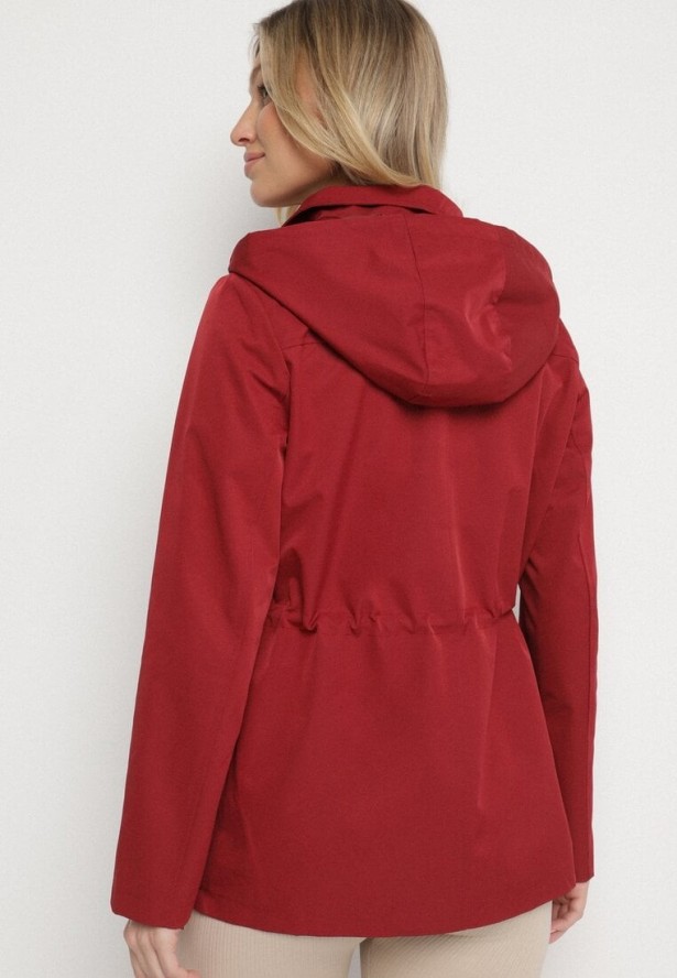 Bordowa Kurtka Parka z Odpinanym Kapturem i Ozdobnymi Suwakami Velotia
