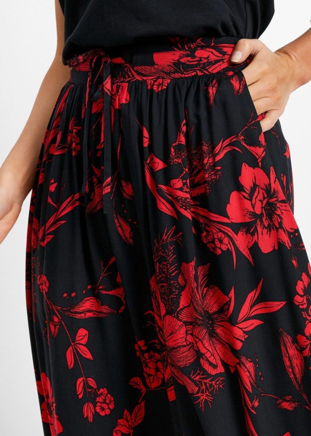 Spódnica maxi z wiskozy z wygodnym ściągaczem w talii z wiązanym paskiem