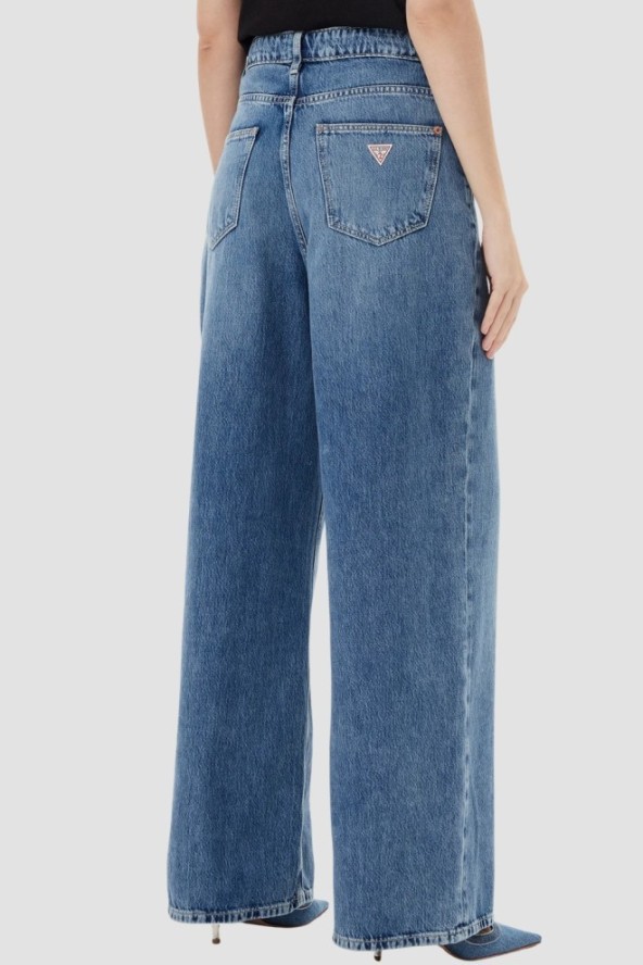 GUESS Niebieskie jeansy damskie z szeroką nogawką, Rozmiar XS
