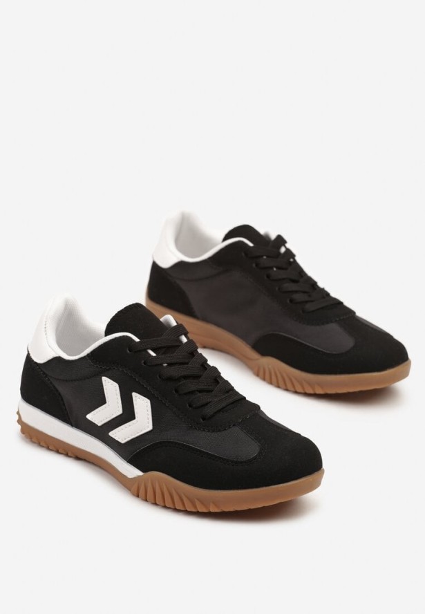 Czarno-Białe Sneakersy w Stylu Klasycznych Tenisówek z Ozdobnymi Przeszyciami Mepnia