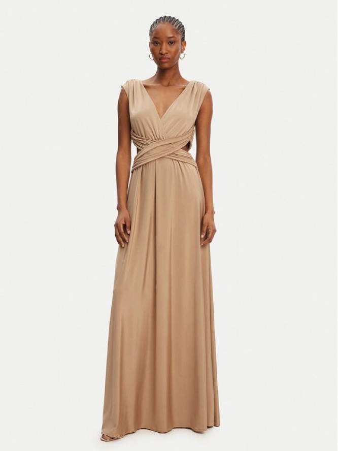 ACCESS FASHION Sukienka wieczorowa 53-3389-391 Beżowy Slim Fit