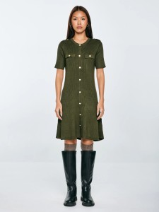 Sukienka damska mini z wiskozy z ozdobnymi guzikami khaki Dilara 303